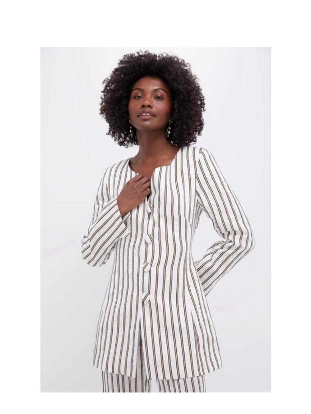 DESTREE Ecru and Beige Claude Linen Stripes Top S - NWT
